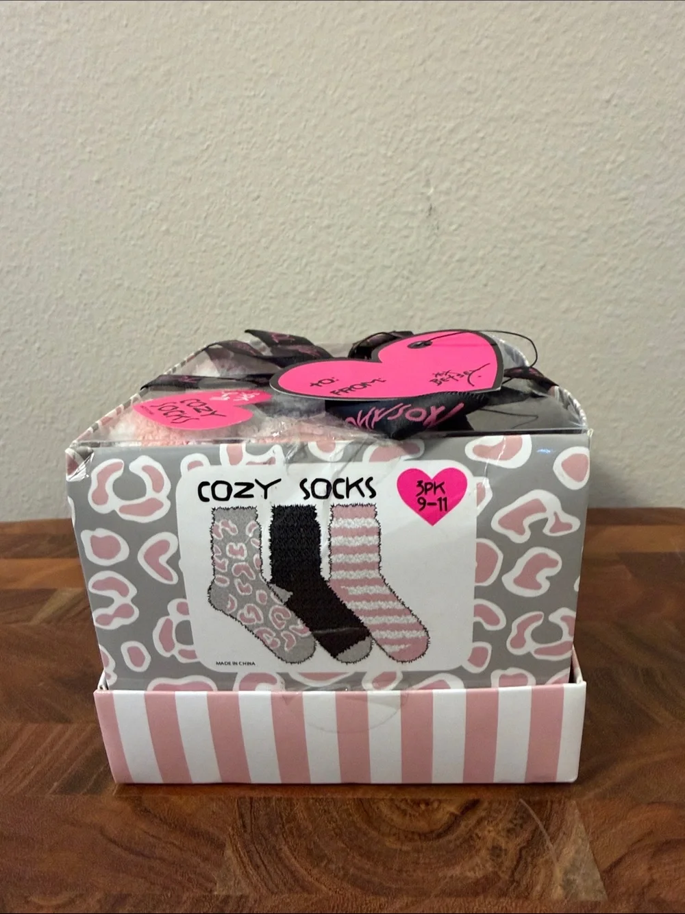Betsey Johnson Black & Pink Plush Sock Set in Gift Box